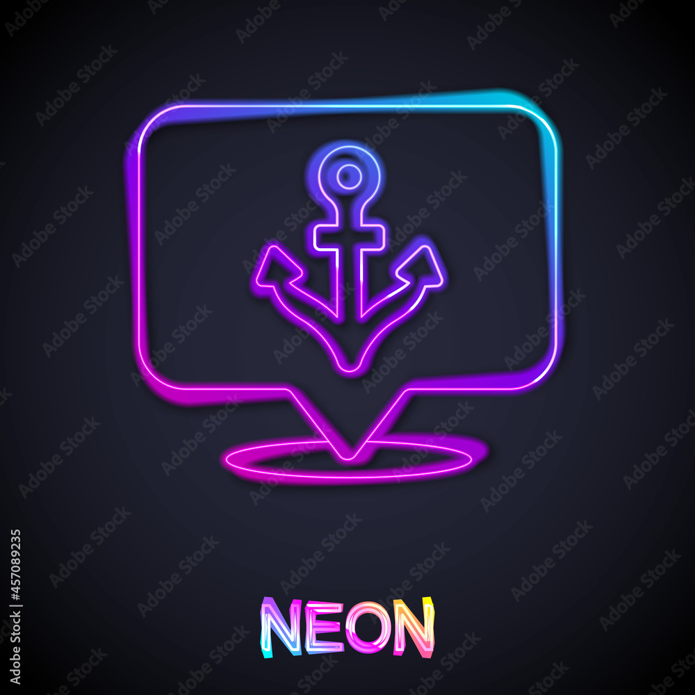 Glowing neon line Anchor icon isolated on black background. Vector Glowing neon line Anchor icon isolated on black background. Vector