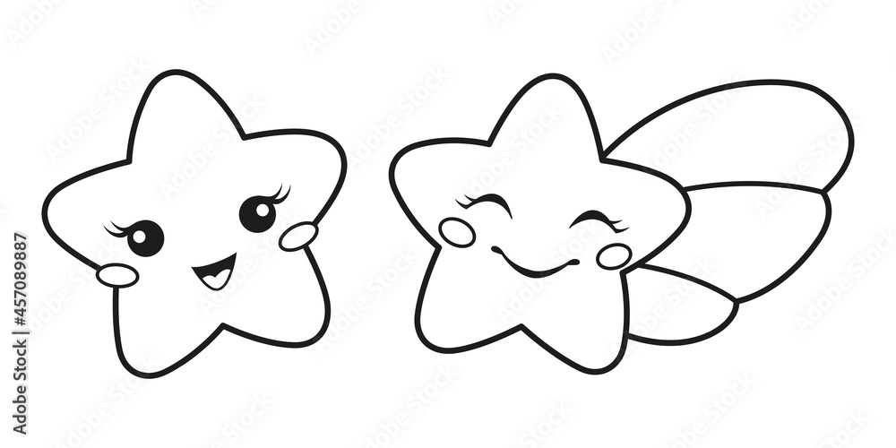 Kawaii little stars coloring page. Outline vector cartoon illustration ...