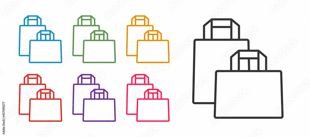 Set line Paper shopping bag icon isolated on white background. Package sign. Set icons colorful. Vector Set line Paper shopping bag icon isolated on white background. Package sign. Set icons colorful. Vector