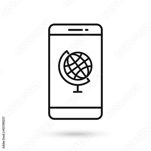 Mobile phone flat design with globus icon.
