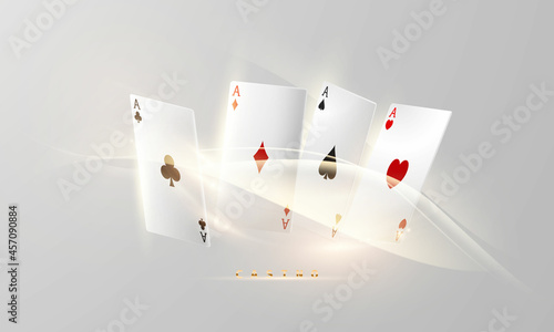 Playing card. Winning poker hand casino chips flying realistic tokens for gambling, cash for roulette or poker,