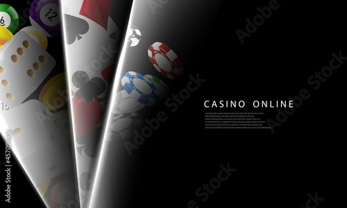 casino Online. Smartphone or mobile phone, slot machine, casino chips flying realistic tokens for gambling, cash for roulette or poker,