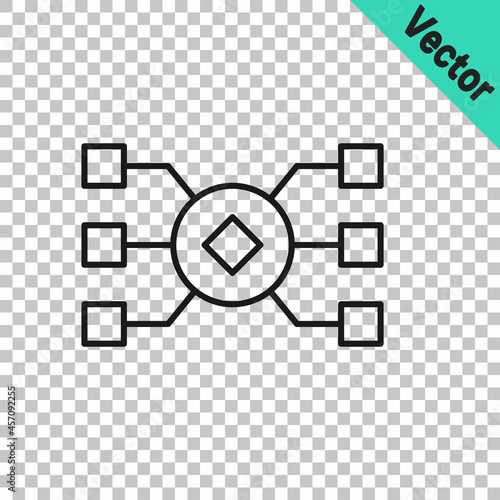 Black line Neural network icon isolated on transparent background. Artificial intelligence AI. Vector