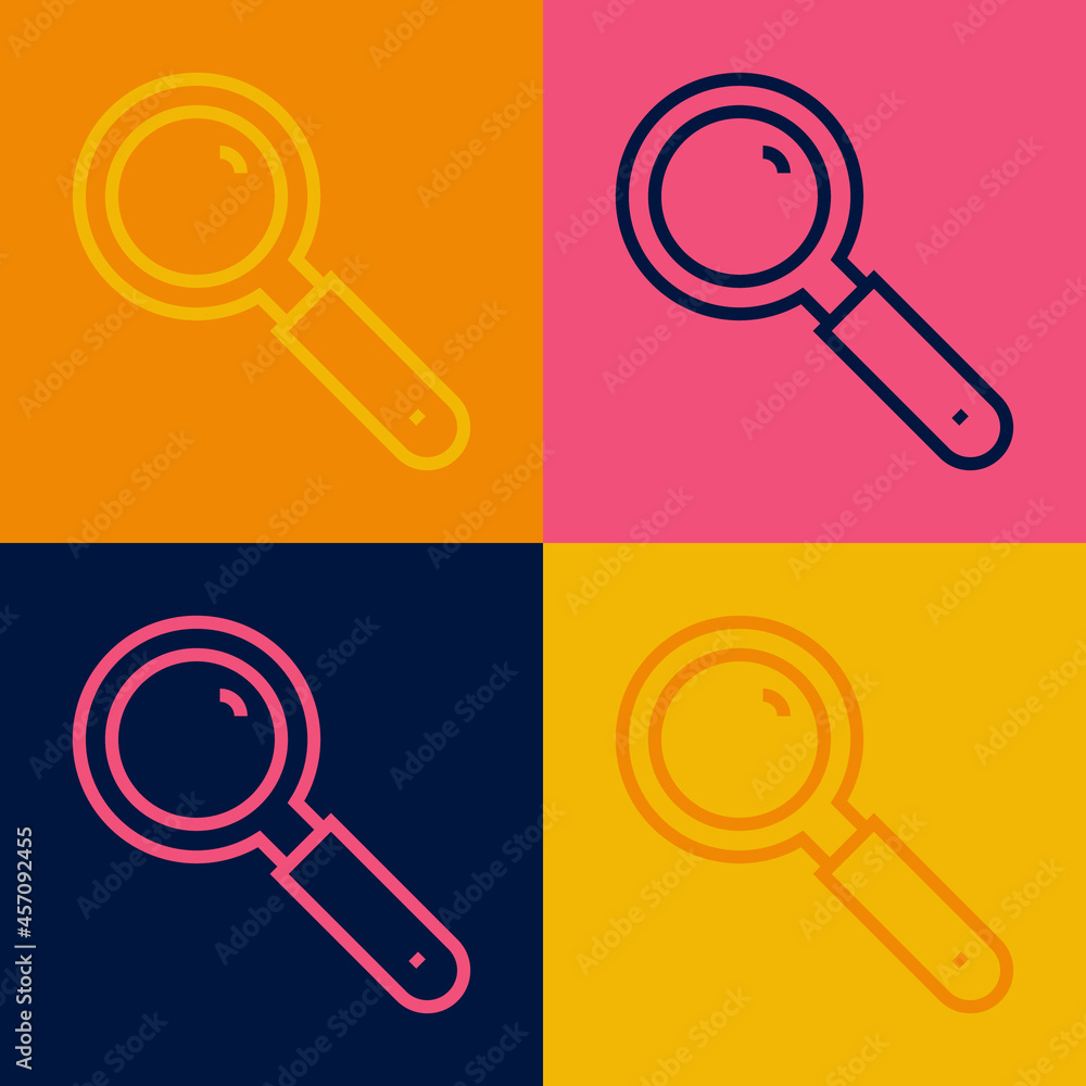 Pop art line Magnifying glass icon isolated on color background. Search, focus, zoom, business symbol. Vector Pop art line Magnifying glass icon isolated on color background. Search, focus, zoom, business symbol. Vector