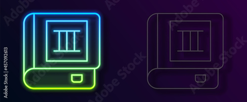 Glowing neon line Book icon isolated on black background. Third volume. Vector