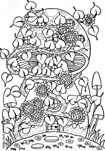 Mushroom house for coloring vector