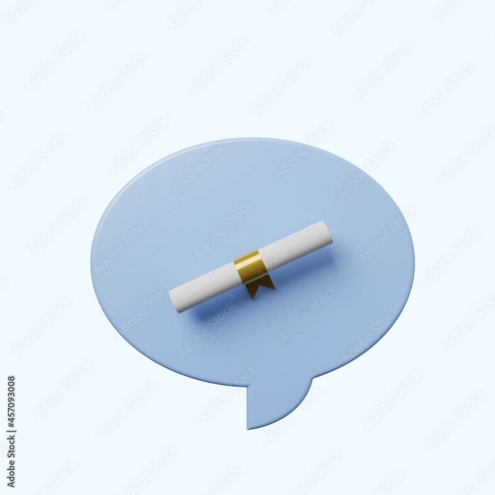 3d illustration chat bubble with certificate 3d illustration chat bubble with certificate