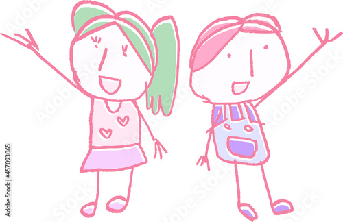 子供が描いた子供の男女のかわいい落書き カップル 小学生 幼稚園児