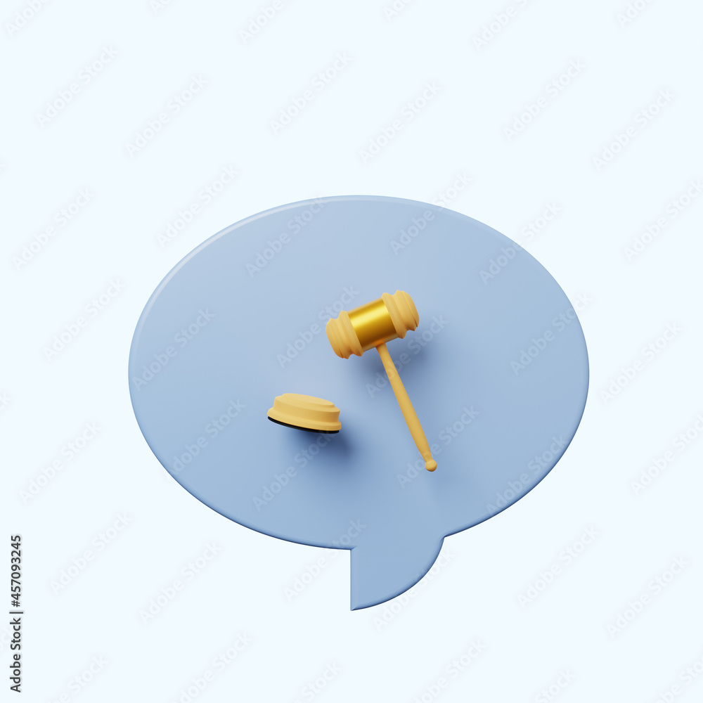 3d illustration chat bubble with judge hammer 3d illustration chat bubble with judge hammer