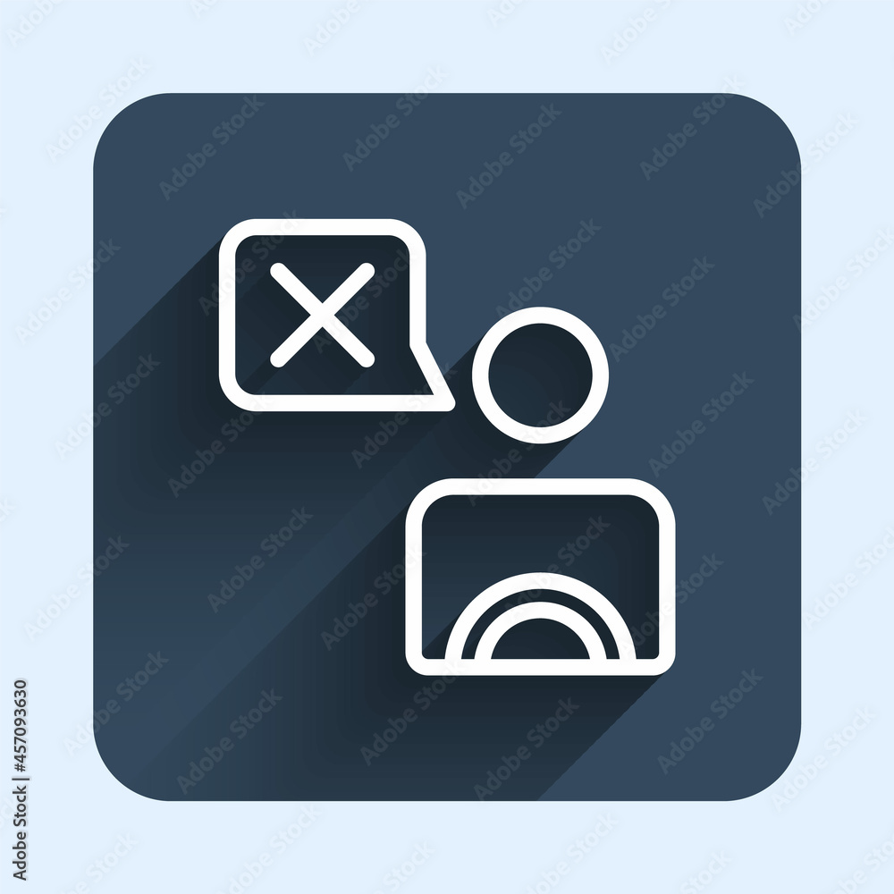 White line Taxi driver icon isolated with long shadow background. Blue square button. Vector White line Taxi driver icon isolated with long shadow background. Blue square button. Vector