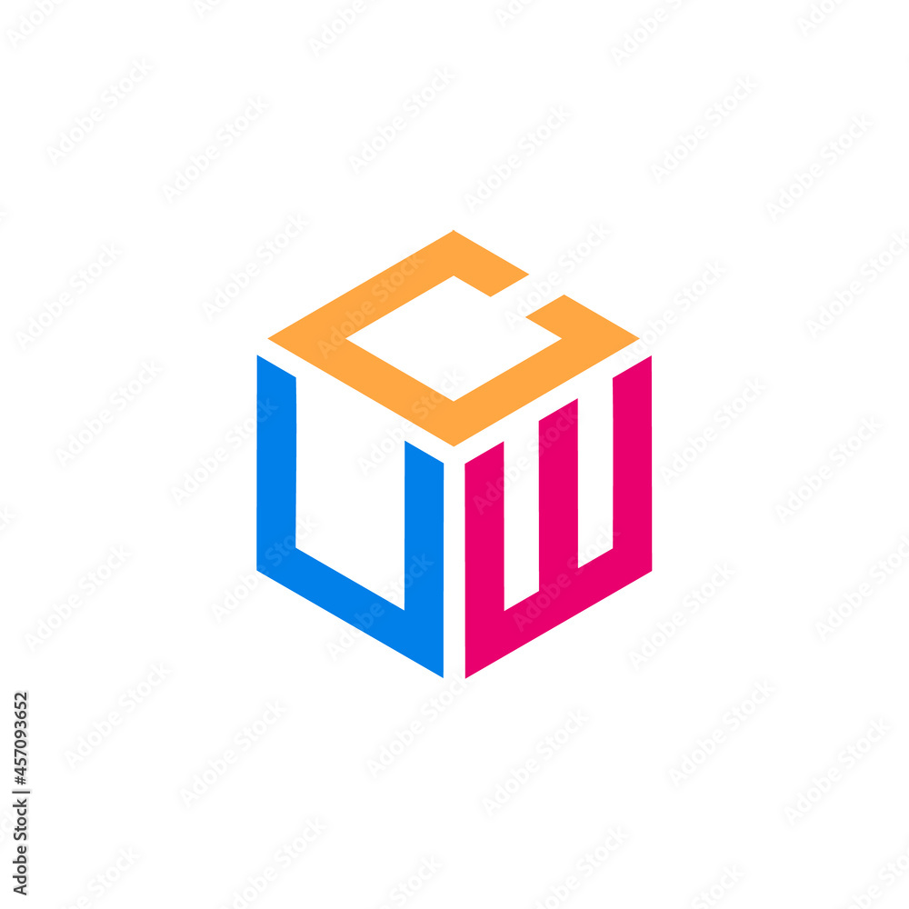 Initial letter CUW hexagon shape Initial letter CUW hexagon shape