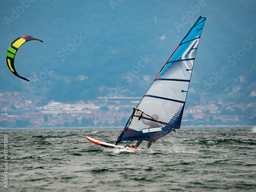 Windsurfing scene on Lake Como