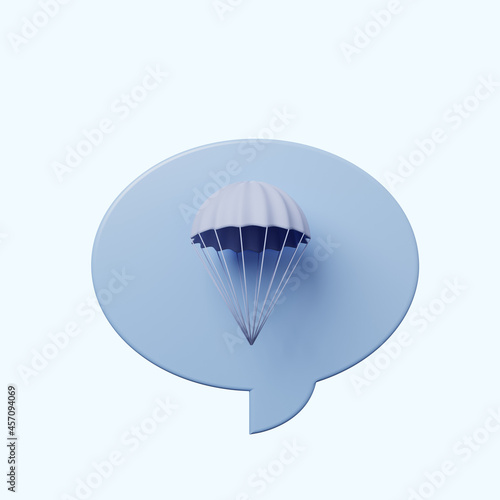 3d illustration chat bubble with parachute