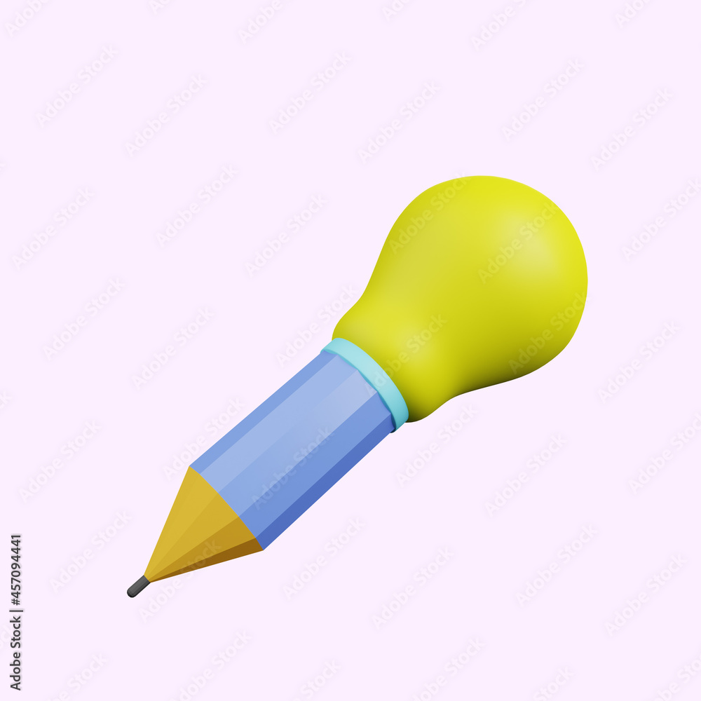 3d illustration unique of pencil with lamp bulb 3d illustration unique of pencil with lamp bulb