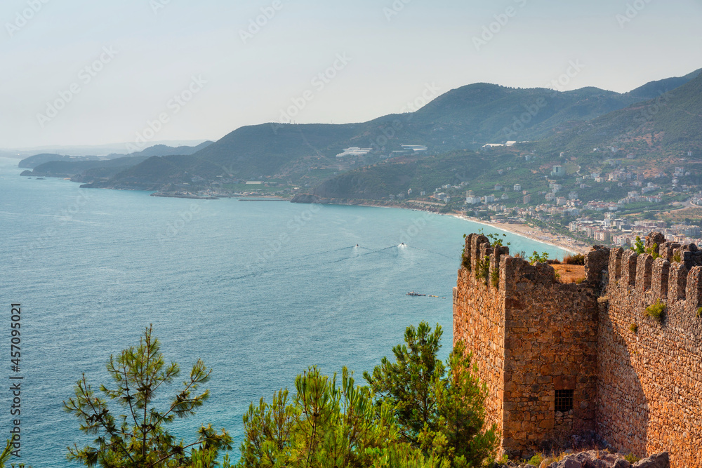 Beautiful castle on the hill in Alanya city by the Mediterranean Sea. Turkey