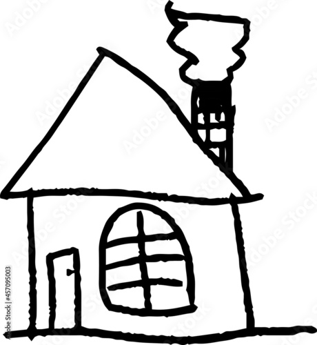 モノクロの子供が描いた家のかわいい落書き お家 一軒家