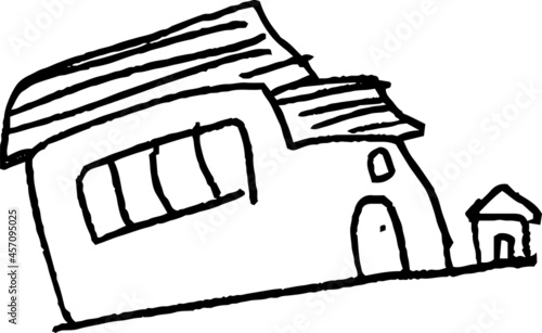 モノクロの子供が描いた家のかわいい落書き お家 一軒家