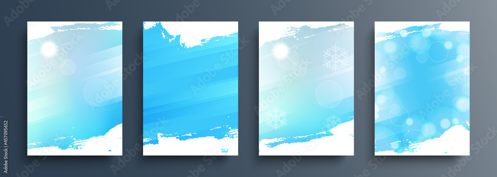 Winter backgrounds set with winter sun and brush strokes for your graphic design. Winter season collection. Vector illustration.