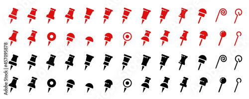 Pushpin flat icons set. Pointer of location on the map. Map pins. Indicative marker for applications, websites and other resources. Vector elements.