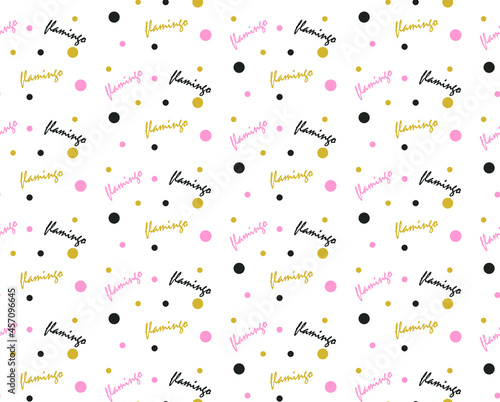 Vector seamless pattern with flamingo lettering. Seamless print for wallpaper, bedding, fabric and other uses. Multicolored lettering of the word flamingo.