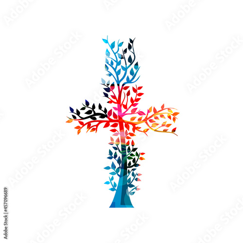 Christian cross isolated vector illustration. Religion themed background. Design for Christianity, prayer and care, church charity, help and support