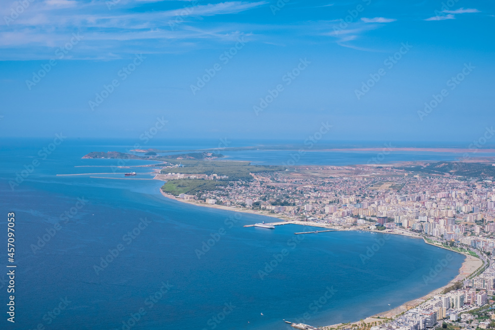 Aerial sea view to Vlora Albania Ionian Sea travel tourism destination