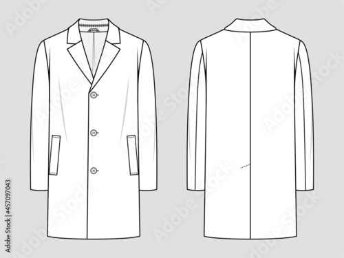 Men's coat. Classsic winter coat. Fashion sketch. Flat technical drawing.