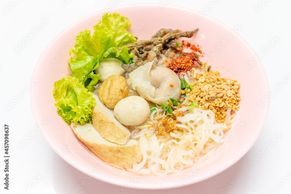 Noodles Soup with multi fish balls with white background. Asian food Noodle
Noodles Soup with multi fish balls with white background. Asian food Noodle