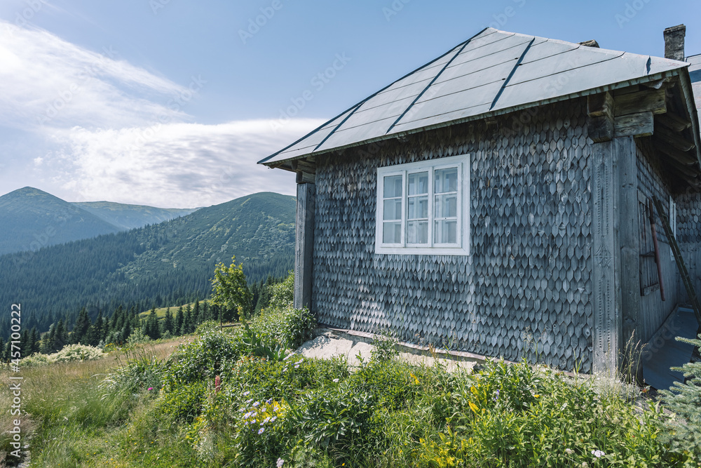 unusual house high in the mountains. travel. concept of vacation in the mountains. picturesque corners of Ukraine