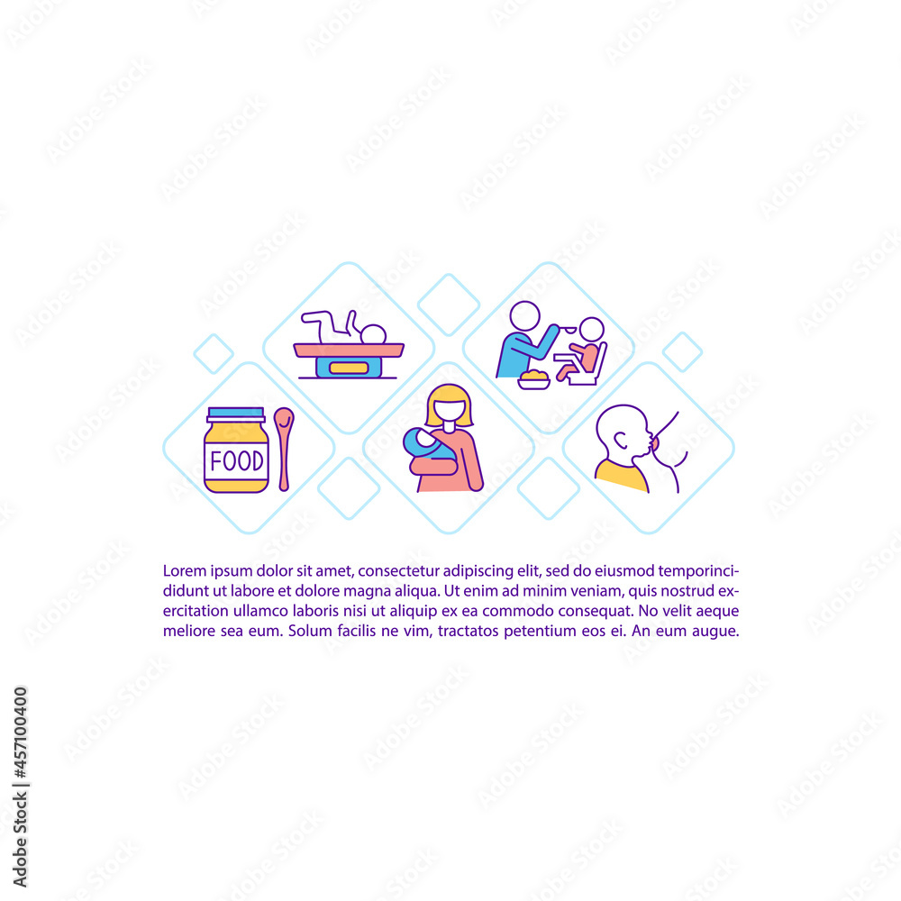 Maternity concept line icons with text. Baby health care. PPT page vector template with copy space. Brochure, magazine, newsletter design element. Parenting linear illustrations on white