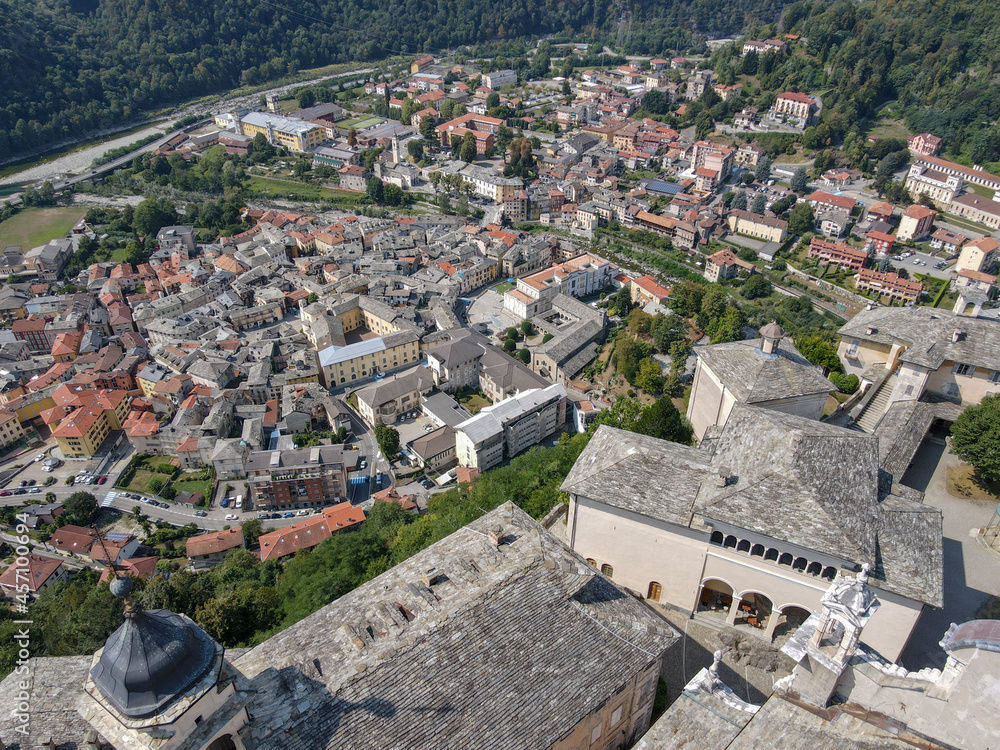 Drone view at the sacred mount of Varallo in Italy