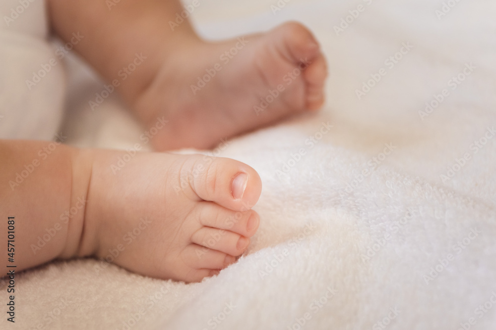 concept of childhood and the first months of life. legs of a newborn baby. kids. concept of childhood and the first months of life. legs of a newborn baby. kids.
