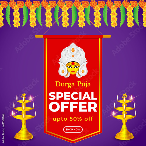 vector illustration for Durga puja sale banner, flyer, poster