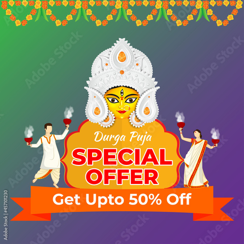 vector illustration for Durga puja sale banner, flyer, poster