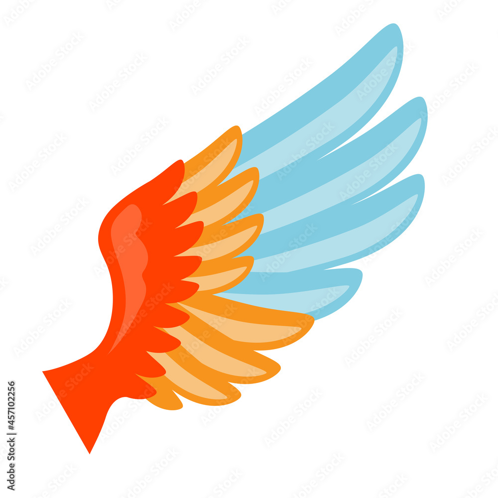 Illustration of wing. Icon in abstract style. Bright color image for cards and posters. Illustration of wing. Icon in abstract style. Bright color image for cards and posters.