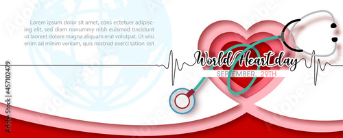Poster's concept of world heart day in paper cut style and banner vector design