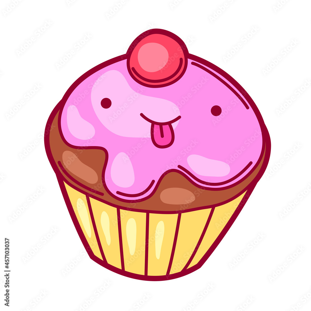 Illustration of cupcake in cartoon style. Cute funny character. Illustration of cupcake in cartoon style. Cute funny character.