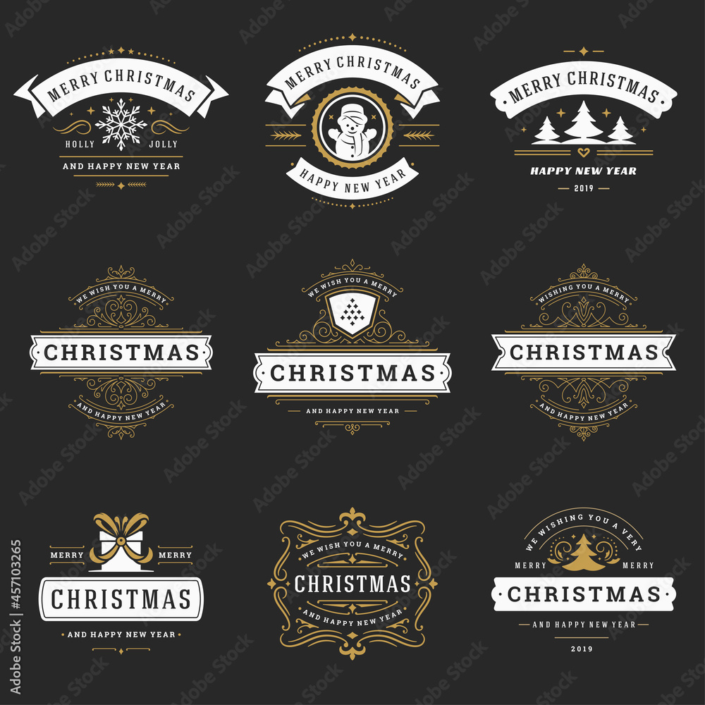 Christmas labels and badges vector design elements set