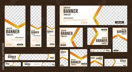 White and Orange banner design web template Set, Horizontal header web banner. Modern Gradient Blue cover header background for website design, Social Media Cover ads banner, flyer, invitation card