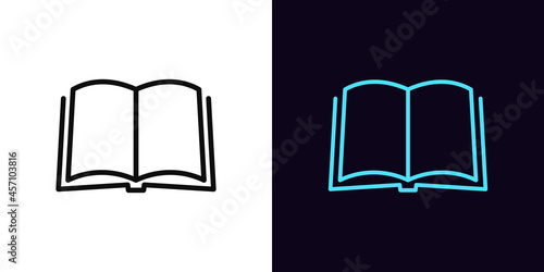 Outline open book icon, with editable stroke. Linear book sign, education pictogram