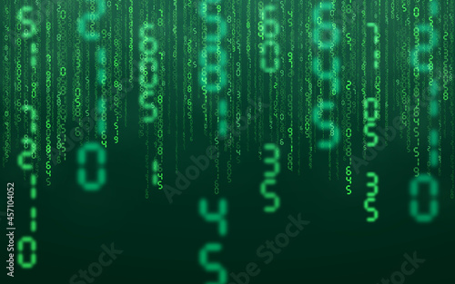 Green matrix digital background. Falling numbers digital network technology. Futuristic cyberspace. Vector illustration