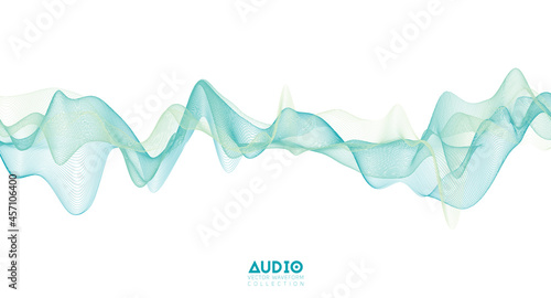 3d audio soundwave. Light green music pulse oscillation. Glowing impulse pattern