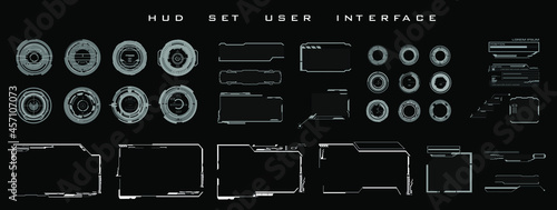 Elements for game design in the style of HUD. Big set futuristic HUD, UI  UX elements for HUD user interface. Circles, callouts, titles, frames, pointers, targets, info and dialog boxes