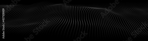 Abstract digital wave of particles. Network connection structure. Futuristic point wave. Large amount of data. Abstract background. Vector