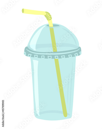 Hand-drawn empty clear plastic cup with sphere dome cap and tube isolated on white background. Vector illustration