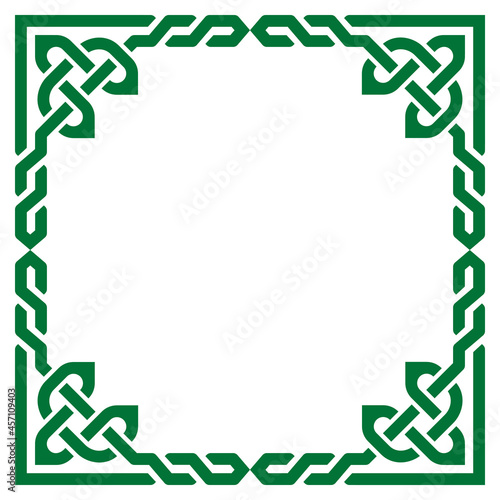 Celtic vector braided green frame design, Irish traditional square border perfect for greeting card or invitation
