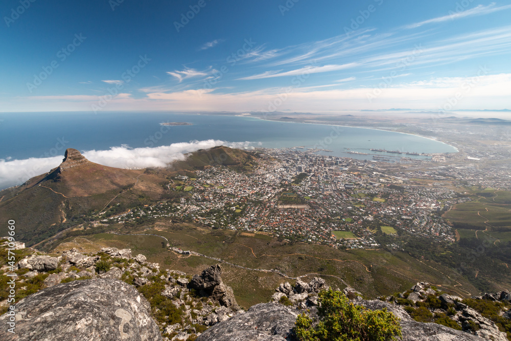 Panoramic view of Cape Town with Lions Head, South Africa.