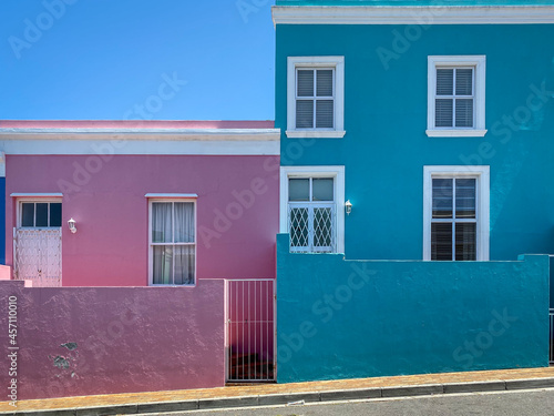 Colorful facades of old houses in Bo Kaap Malay Quarter, Cape Town, South Africa.