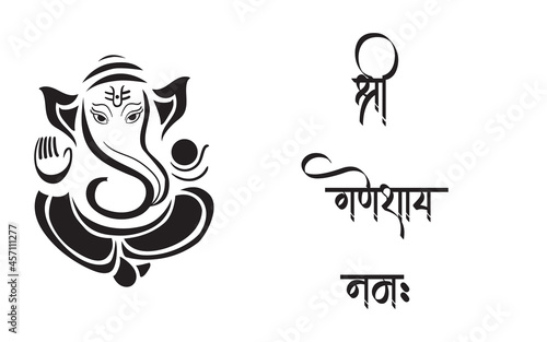 Ganpati Black and white illustration, happy Ganesh chaturthi.