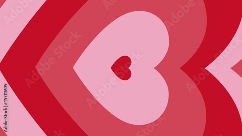 Red Hypnotic heart shaped tunnel. Rainbow retro wallpapper psychedelic 70's 4k seamless looped animated vertical vdo background.